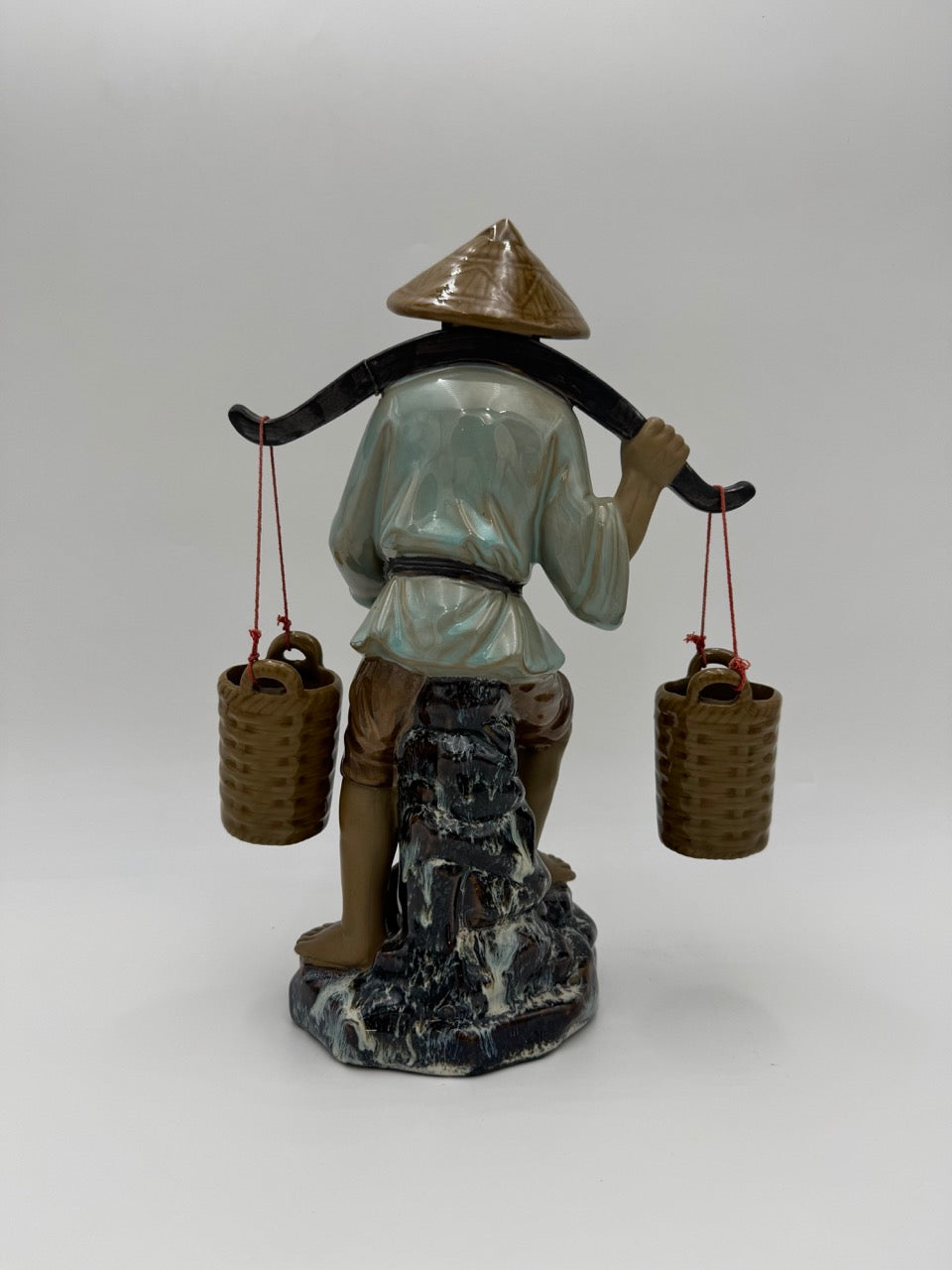 Chinese Mud Man - Mud Man Carrying Water Buckets with Yoke Figurine.